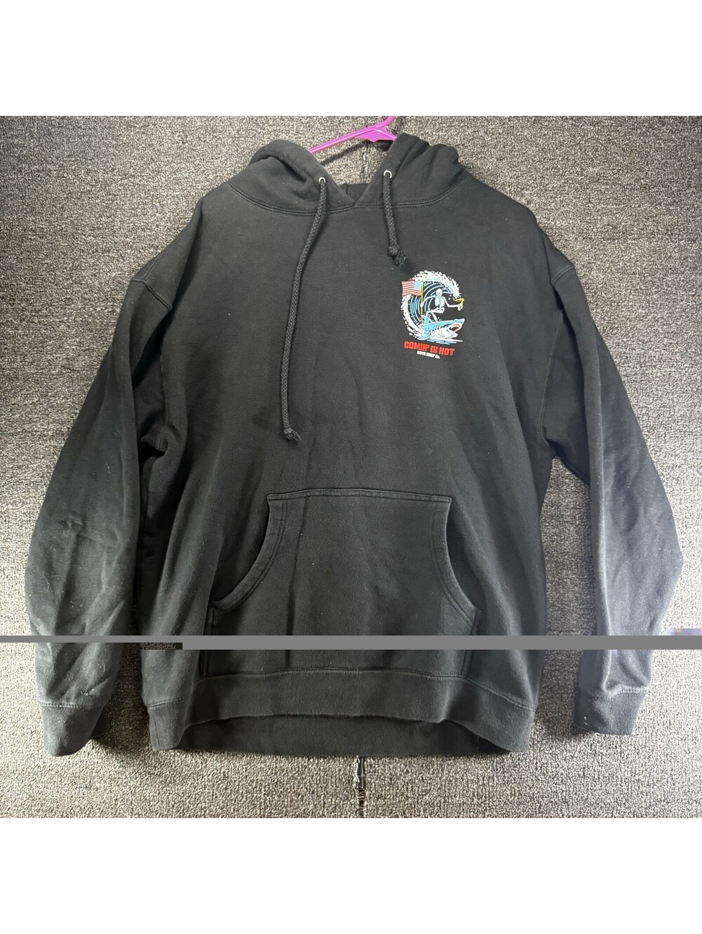 Cove USA Comin In Hot Skeleton Surf Shark Mens Large Black Pullover Hoodie